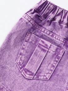 SHEIN Explorewe Young Girl Y2K Street Style Cool Purple Heavy Washed Denim Skorts With 2 In 1 Design, School, Campus, College Summer Holiday