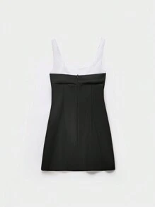 SHEIN EZwear Đầm cocktail nữ dáng ôm chắp vá cho những dịp trang trọng - màu đen - Xem 2