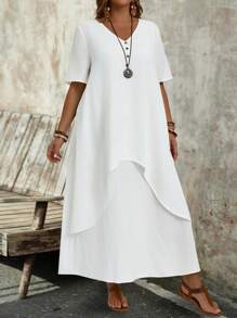 EMERY ROSE Abito asimmetrico a maniche lunghe e corte di moda per taglie forti da donna