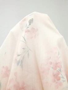 SHEIN Privé Summer Elegant And Romantic Pink Floral Printed Strappy Waist-Cinched Swing Dress + Solid Color Ruffled Edge Plus Size Women's Cardigan Two-Piece Set, Suitable For Dating, Traveling, Daily Wear, And Shopping - Baby Pink - View 7