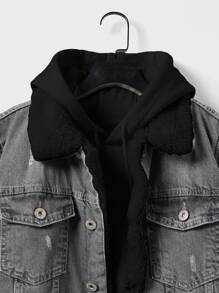 SHEIN Cottnline 男士翻領牛仔夾克 - 黑色 - 查看 4