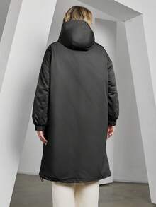 Astrid Áo khoác có đệm dài có kích thước lớn có mũ trùm đầu để giữ ấm và mặc thường ngày - màu đen - Xem 2