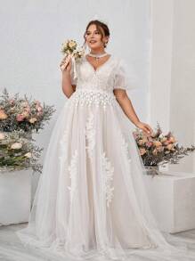 SHEIN Belle Plus Size Heavy Manual Positioning Lace See-Through Sense Of Court Style A Pendulum Princess Style Elegant Bridal Wedding Dresses