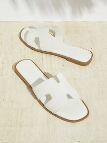 SHUZIA Women's Solid Color Casual Flat Sandals For Everyday Wear Summer Shoes Spring Shoes Spring Break Easter Vacation Shoes Casual Shoes Beach Shoes Mother's Day Present - White - View 2