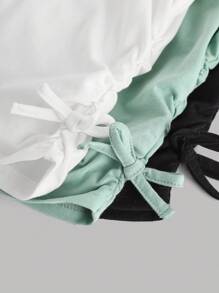 SHEIN Leap Crew Teen Girl Knitted Plain T-Shirt With Ruffled Bow Design, Pack Of 3 - Mint Green - View 4