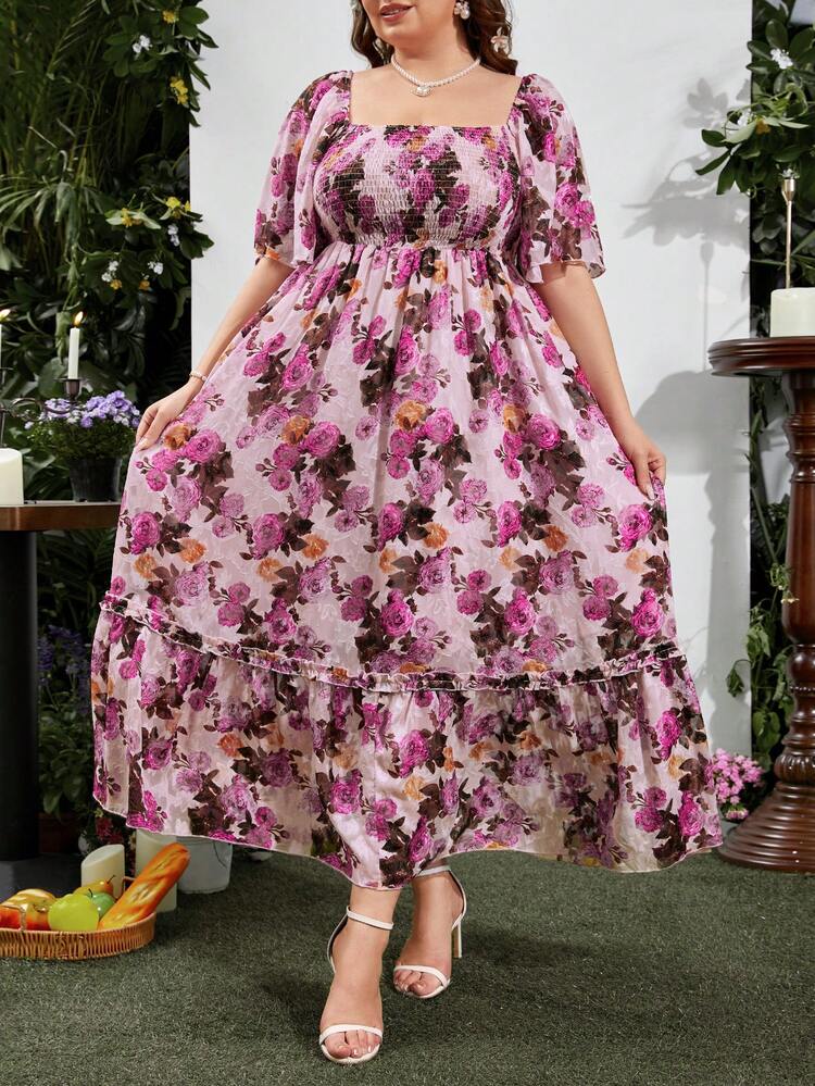 Layered Patchwork Cutout Plus Size Dress With Plunging Neckline