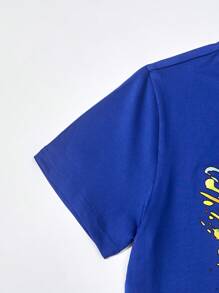 SHEIN Tween Boy Stylish Soccer Printed Short Sleeve T-Shirt - Blue - View 4