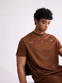 Forever 21 Men's Summer Letter Printed Round Neck Short Sleeve Casual T-Shirt And Drawstring Waist Shorts Set - Brown - View 2