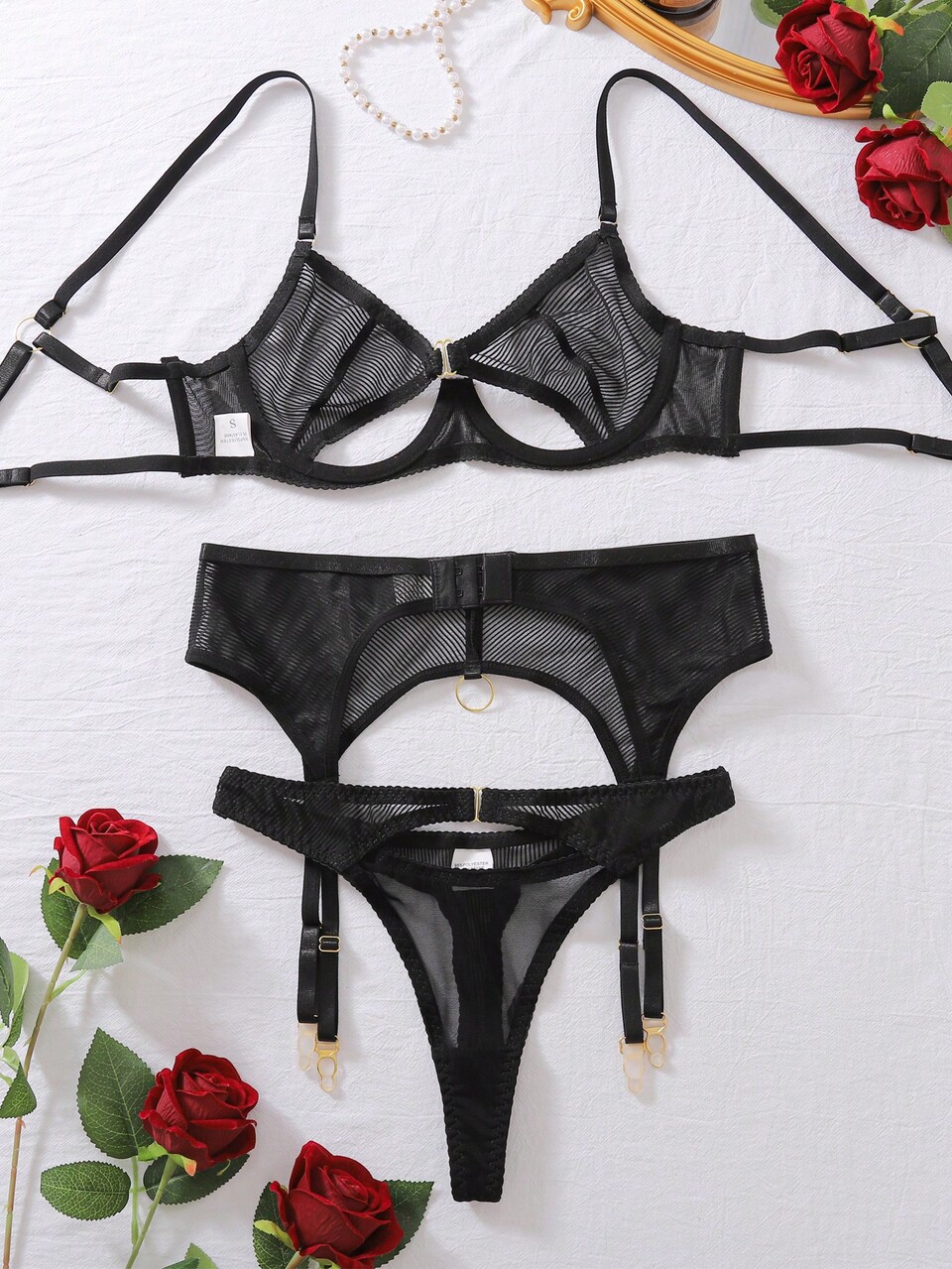 Women's Mesh Splice Sexy Lingerie Set