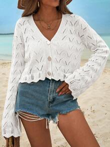 EURMUSE Women's Cardigan With Gold Button Detail - Beige - View 3