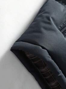 Men's Solid Stand Collar Padded Vest Jacket - Black - View 6