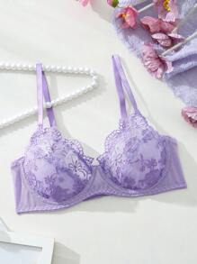 FloralLove 女士时尚钢圈文胸性感内衣 - 淡紫色 - 查看 2
