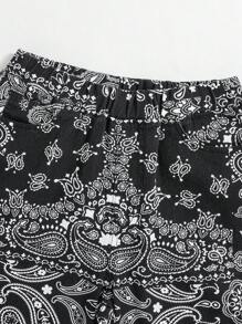 SHEIN 少年時尚休閒印花棉質寬鬆牛仔褲，適用於度假 - 黑色 - 查看 6