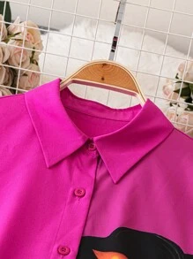 SHEIN LUNE Summer Floral Loose Split Dress For Girls - Hot Pink - View 5