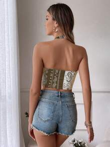 Breezaya 女款佩斯利印花掛脖背心 - 摩卡棕 - 查看 2