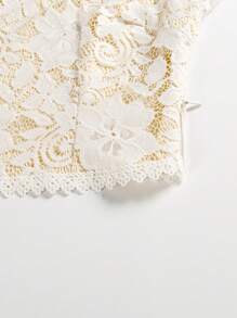 Bridal Gown White Elegant Wedding High Collar Long Sleeves Lace & Multi-Layered Tulle Design Two-Piece Top And Skirt Set - White - View 8