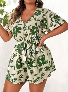 SHEIN Clasi 大碼V領印花休閒連身褲 - 彩色 - 查看 4