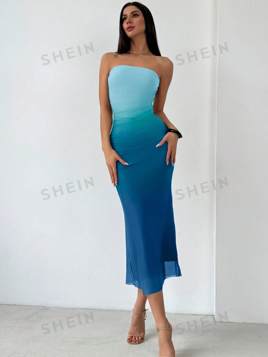 Aloruh Vestido de Body entallado con estampado de malla degradado, estilo americano