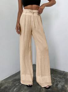 EURMUSE Paperbag Waist Wide Leg Pants - Apricot - View 4