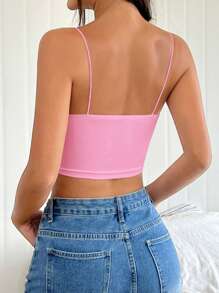 SHEIN EZwear Women's Summer Solid Color Hollow Out Slim Fit Cropped Camisole - Pink - View 2