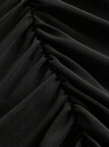 SHEIN ICON 大尺碼女士純色簡約日常穿搭網紗裙 - 黑色 - 查看 4