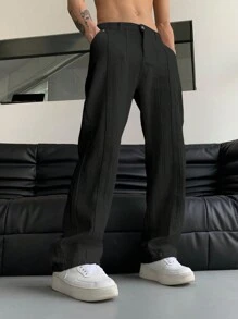 Manfinity Roghcode Men Slant Pocket Straight Leg Pants, For Fall - Black - View 4