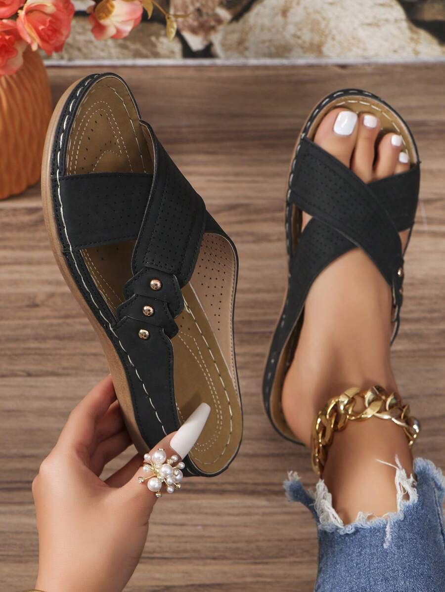 Sandalias de verano para mujer con tacón de cuña grueso, suela antideslizante suave y nuevas del 2024, para uso al aire libre