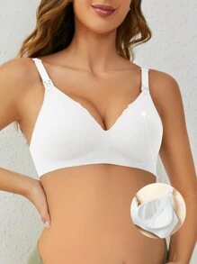 Moonlight&Mama Maternity Women's Simple Solid Color Adjustable Jelly Underwear Bra - White - View 3