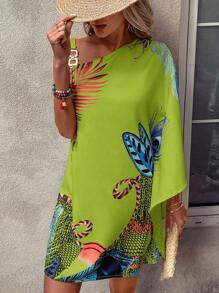 EMERY ROSE Ladies Random Print Colorful Simple Daily Dress - Green - View 5