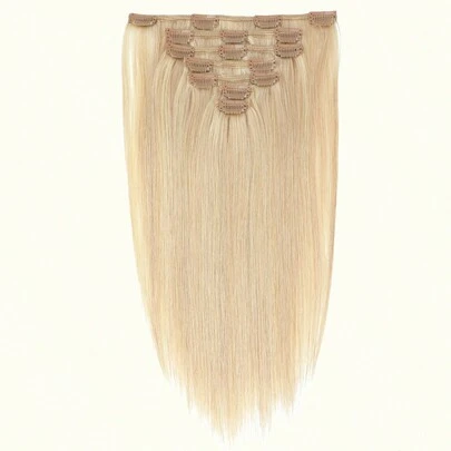 7Pcs Straight Clip In Hair Extensions 14-20" Honey Bleach Blonde Mix Human Hair Extensions Clip In Clip Ins Hair Extensions