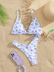 Swim Mod Women's Ditsy Floral Sexy Bikini Set For Vacation, Printed, Random, Triangle, Sexy Floral Bikiniwomen Bikini Sets Summer