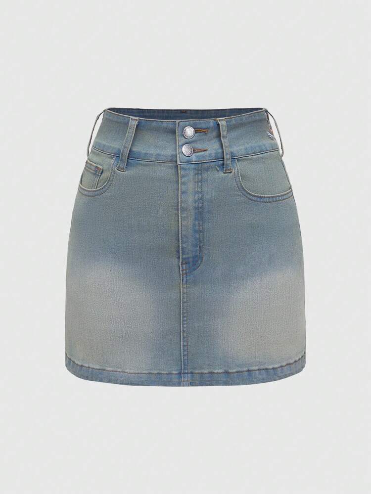 Women Summer Floral Embroidery Casual Short Denim Skirt