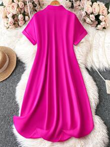 SHEIN LUNE Summer Floral Loose Split Dress For Girls - Hot Pink - View 2