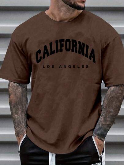 Manfinity Dauomo Camiseta casual de manga corta para hombre con impresión de letras para verano