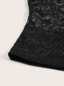 SHEIN ICON Contrast Mesh Mock Neck Tank Top - Black - View 3