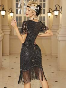 1 Stück Elegantes Damen Vintage Stil Kleid mit Quasten-Dekor, langes Formelles Kleid für Cocktail, Halb-Formell, Abschlussball, Hochzeitsgast, geeignet für Geburtstag, Abschluss, Dinner, Heimkehrfeier