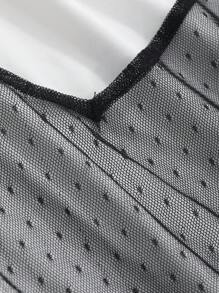 DAZY 女士夏季圆点网眼撞色圆领短袖二合一 T 恤 - 白色 - 查看 9