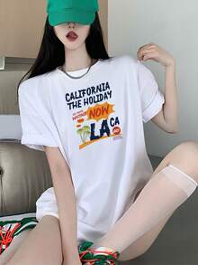 Loose Fit Longline Korean Style  T-Shirt - White - View 6