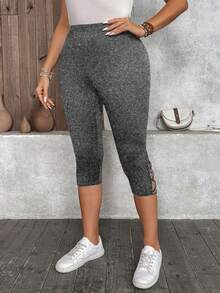 SHEIN LUNE Leggings capri negros de talla grande para mujer, verano - Gris - Ver 5