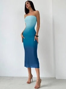 Aloruh Vestido de Body entallado con estampado de malla degradado, estilo americano