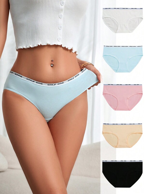 Women's Seamless Letter Jacquard Thongs Panties, Pack Of 5 Sports