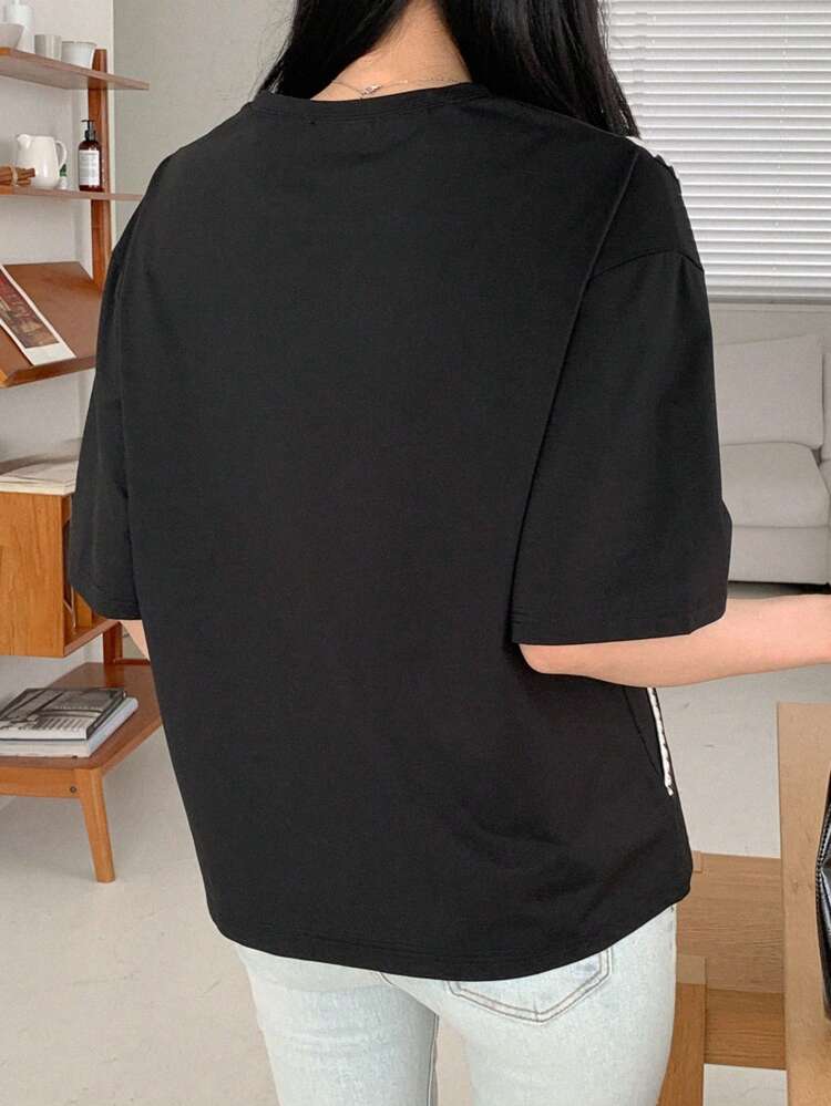 Women's Summer Round Neck Shoulder Hollow Loose Casual T-Shirt