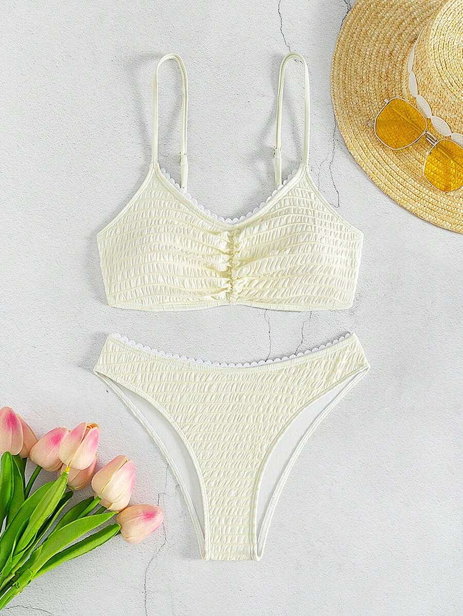 SHEIN Swim Damskie, Jednokolorowe, Plisowane, Seksowne Bikini, Idealne Na Letnie Wakacje