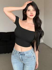 Dazy Designer Women's Green Off-Shoulder Bodycon T-Shirt Summer,Crop Tops Women,Off Shoulder Top
