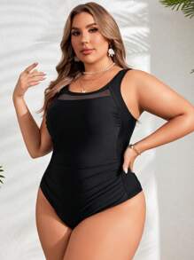 Swim Lushoire Plus Size Women's Plain Simple Daily One-Piece Swimsuit,Summer Beach - Black - View 6