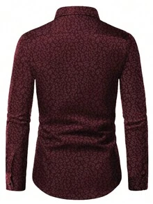 Camisa de manga larga con estampado de leopardo para hombre, ideal para el uso diario en la primavera y el verano - Burdeos - Ver 2