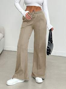 Cottnline Trousers Made Of Knitted Fabric With Ribbed Seams On The Front - Beige - View 5