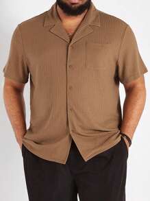 Manfinity Homme Men Plus Size Solid Color Short Sleeve Casual Daily Commute Shirt For Summer - Khaki - View 1
