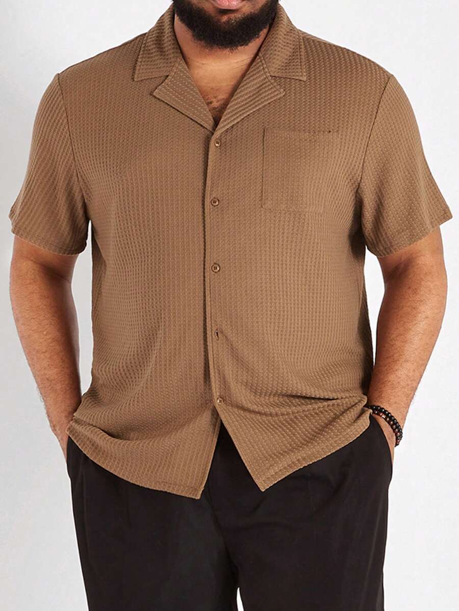 Manfinity Homme Men Plus Size Solid Color Short Sleeve Casual Daily Commute Shirt For Summer - Khaki - View 1