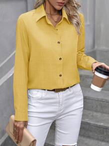 EMERY ROSE Camicia casual a monopetto da donna, con maniche lunghe, adatta all'uso quotidiano - Giallo - Visualizzare 3